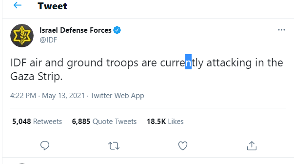 IDF Tweet ground forces in Northern Gaza